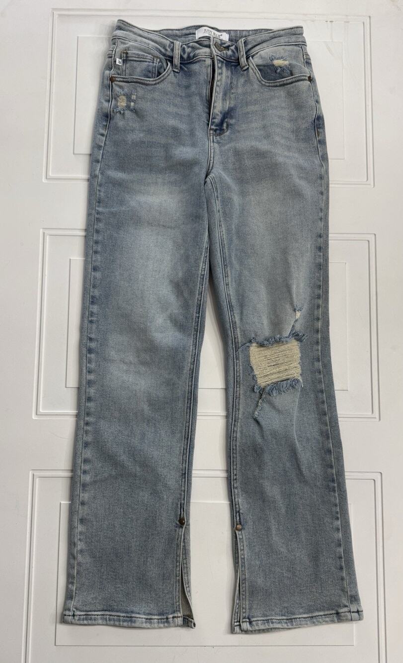 Judy Blue Jeans Women Sz 5/27 Distressed Blue Straight Stretch Medium Wash Denim